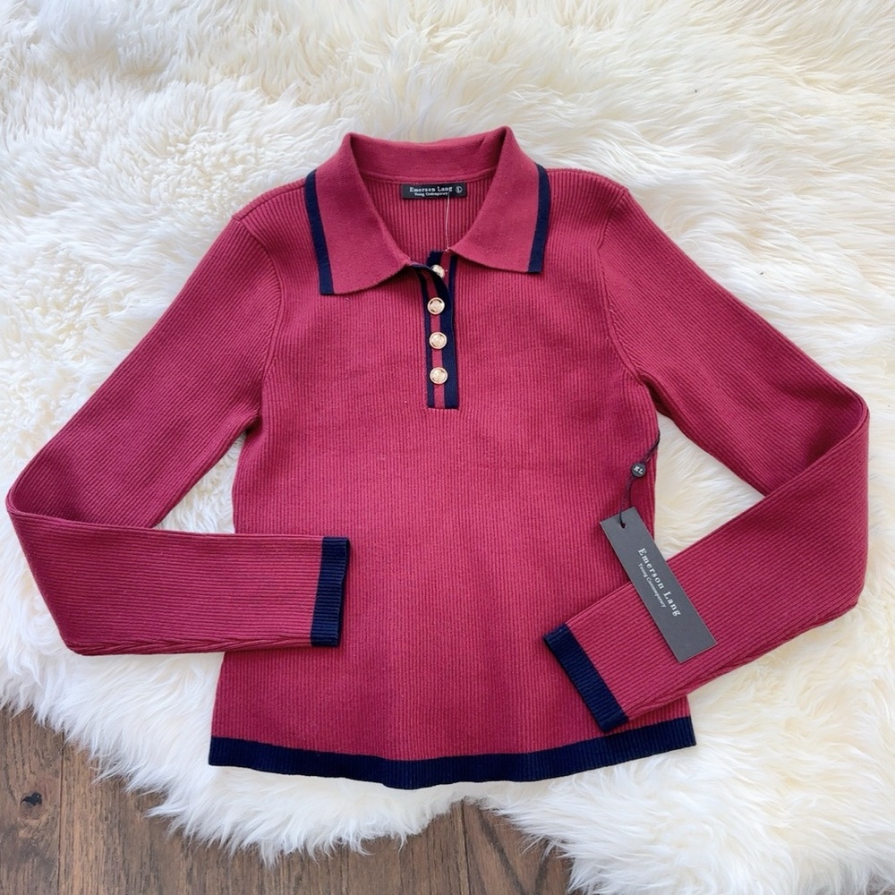 NWT Emerson Lang Women's Burgundy Long Sleeve Top Size Large